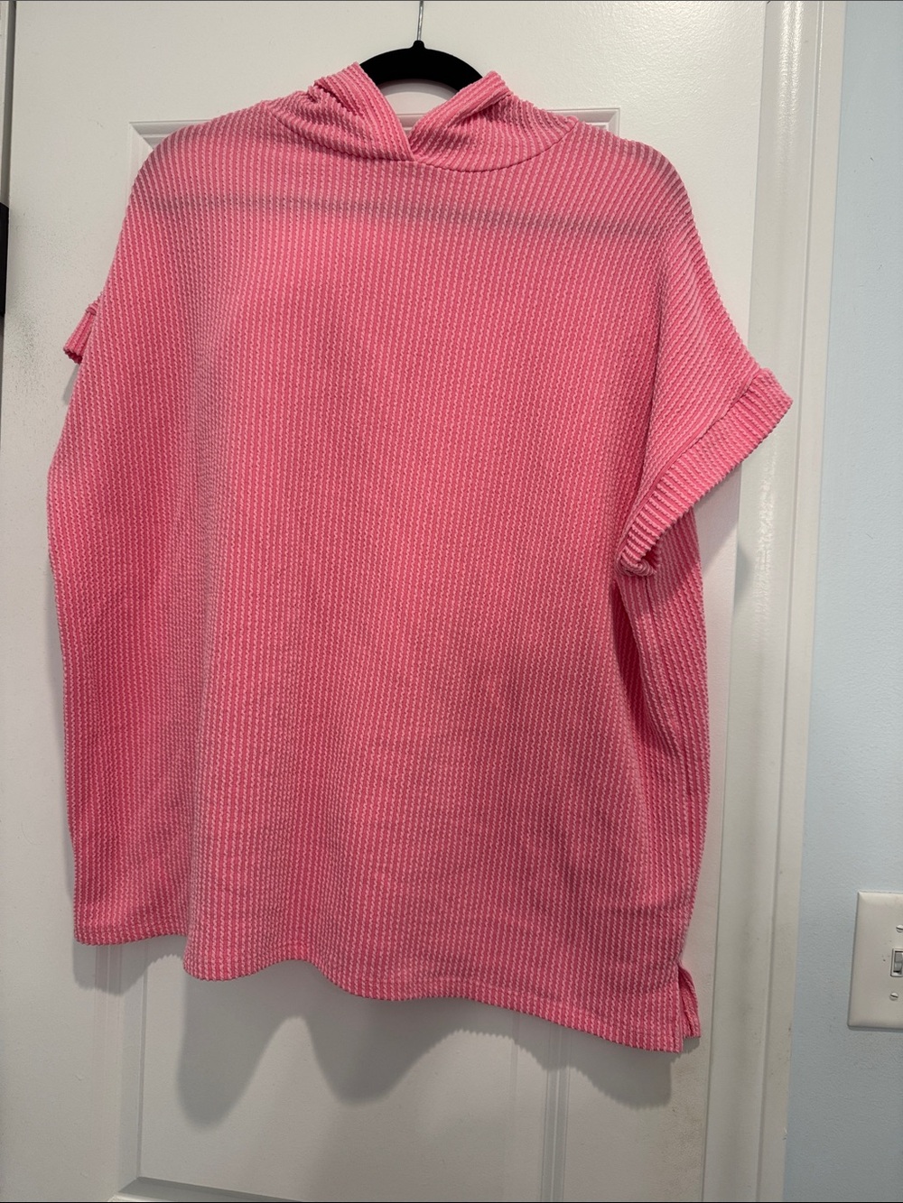 Lovely Melody Pink Hooded Short Sleeve Knit Top
